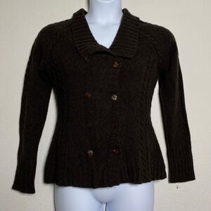 Goode Rider Women's Brown Cable‎ Knit Cashmere Blend Double Breasted Cardigan L